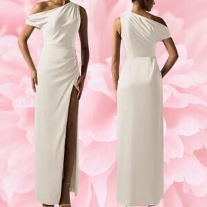 AW BRIDAL SZ 2 XS Ivory crystal satin Rihanna wedding bridesmaid maxi dress B53